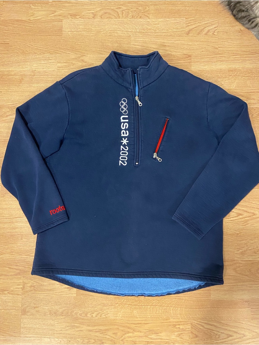 Roots Navy Blue USA 2002 Olympics Quarter-Zip Mens Large